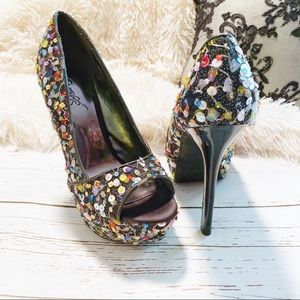 ❌SOLD❌Carlos Santana Sequin Platform Heels SZ 6